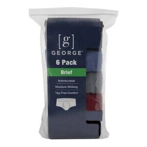 George Men's Mid-Rise Briefs 6-pk Underwear  3XL (48-50)  NWT  Blk Gray Red Blue